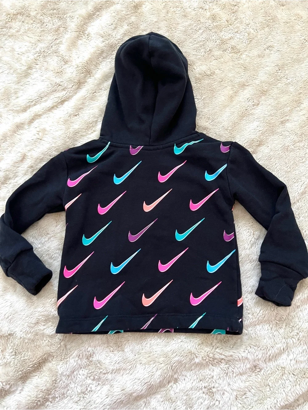 NIKE TODDLER Black & Colorful Check Logo Print Pullover Hoodie Size 2T